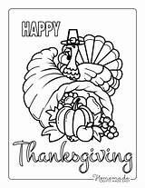 Coloring Thanksgiving Pages Turkey Easy Kids Harvest Cornucopia Printables Hat Adults sketch template