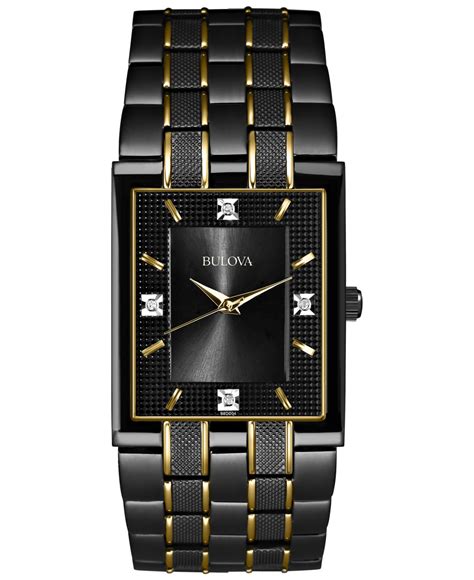bulova men s diamond accent black and gold tone stainless steel