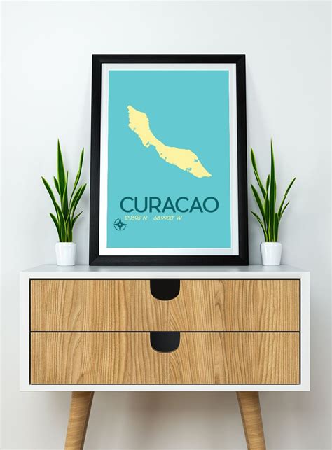 travel poster curacao caribbean island  coordinates travel vacation travelart map