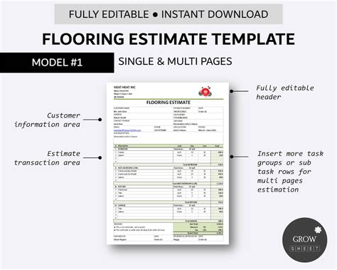flooring estimate template  excel  google sheets etsy