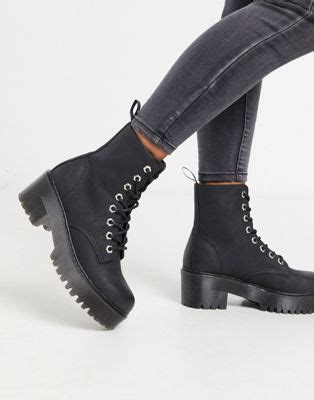 chunky lace  heeled boots  black asos