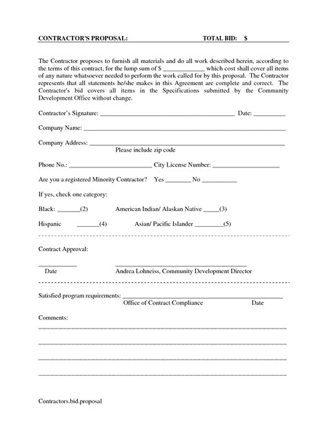 blank  printable bid proposal forms printable sample construction