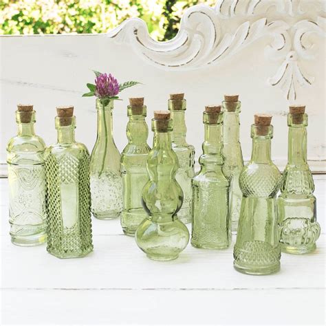 Vintage Glass Bottles With Corks Bud Vases Assorted