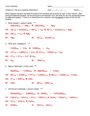 ionic equation worksheet  template pdffiller