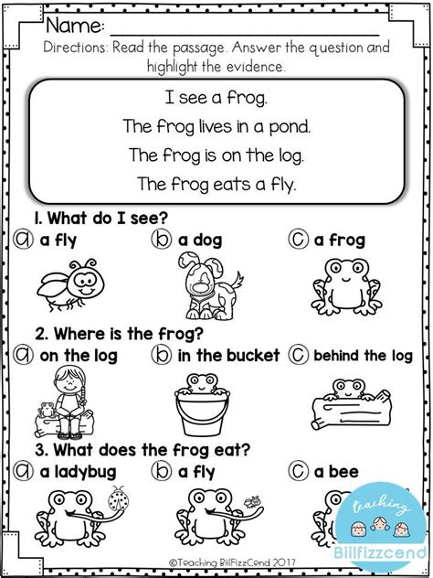 frog worksheet  reading  writing