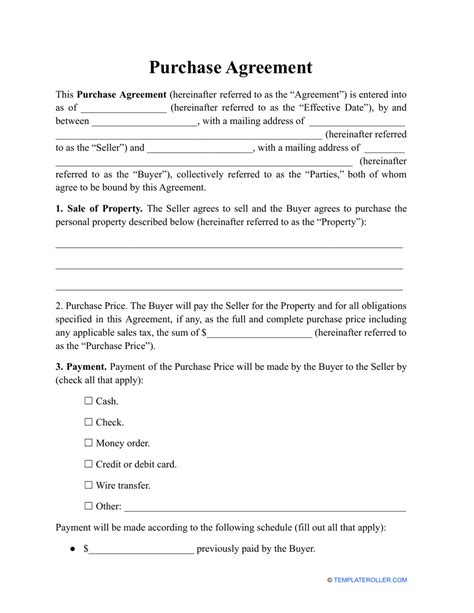 purchase agreement template fill  sign