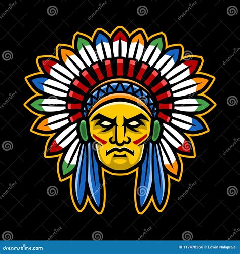 colorful american indian chief head stock vector illustration  college apache