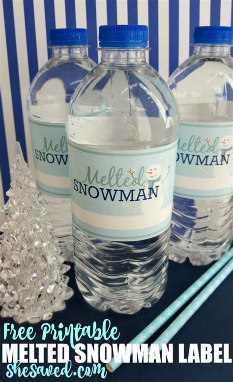 printable melted snowman water bottle labels shesaved