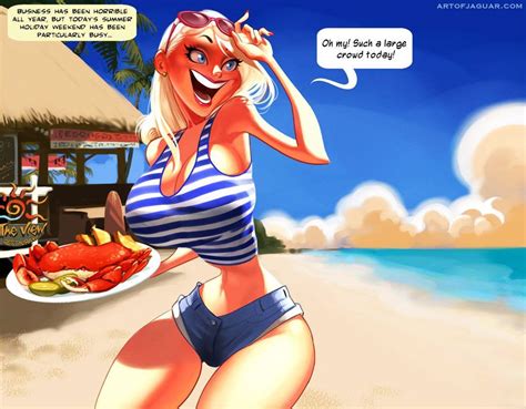 adult comic of moist big tit bikini milf working a raw summer job at free toon images