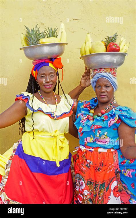 Women Fruit Sellers In Old Town Cartagena De Indias Colombia Stock