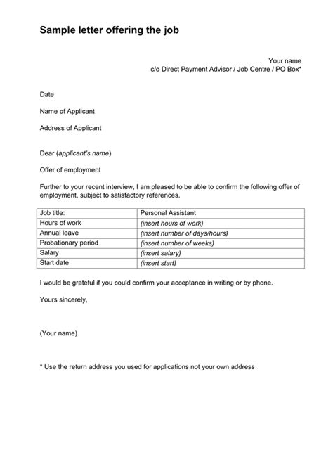 sample letter offering  job  word   formats