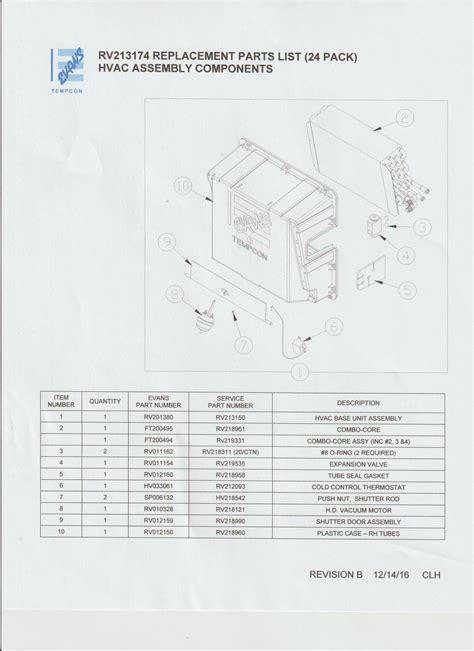 evans tempcon spec sheet rv replacement parts list comfort air  rv hvac parts