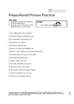 prepositional phrases practice worksheets