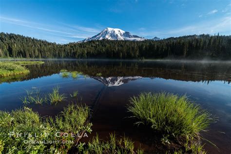 mount rainier  reflected   calm waters  reflection lake mount