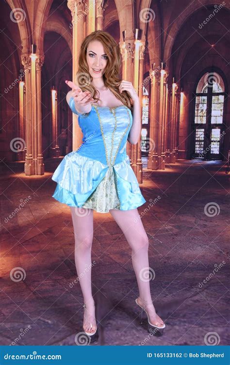 Beautiful Tall Slim Busty Redhead Model Dressed As Cinderella At The