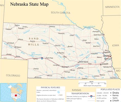 nebraska state map  large detailed map  nebraska state usa