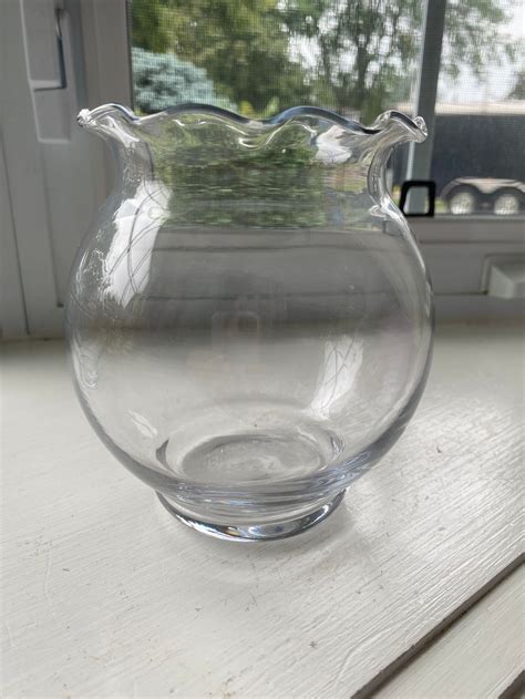 Vintage Clear Glass Round Vase Fluted Rose Bowl Small Fluted Etsy