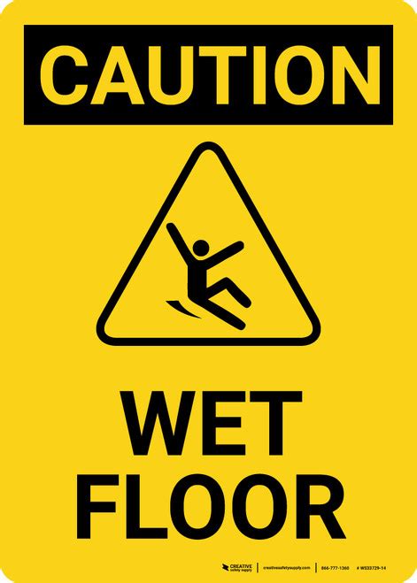 Caution Wet Floor With Icon Portrait Wall Sign Creative Safety Supply