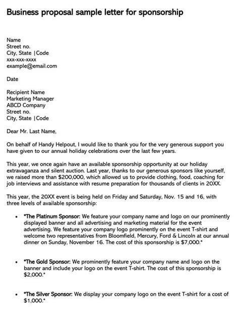 business proposal letter examples   write format
