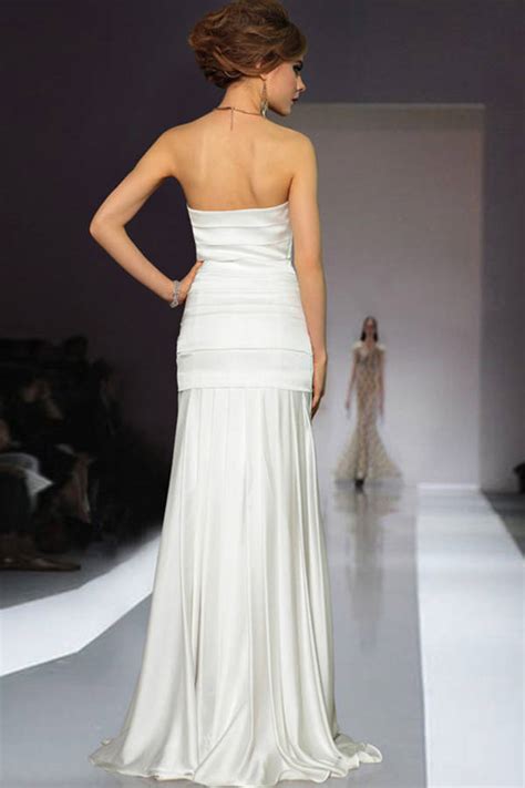 Ivory Satin Strapless Front Short Laced Wedding Dress By