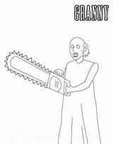 Baldi Kettensäge Chainsaw Creepy Angry Nonna Spiel sketch template