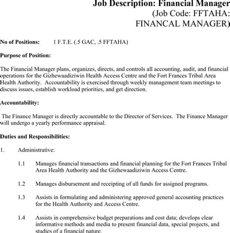 Finance Job Description Financial Assistant Job