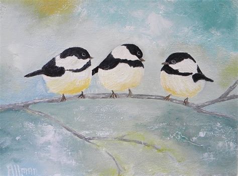 custom bird oil painting  chickadee birds   branch oil bird