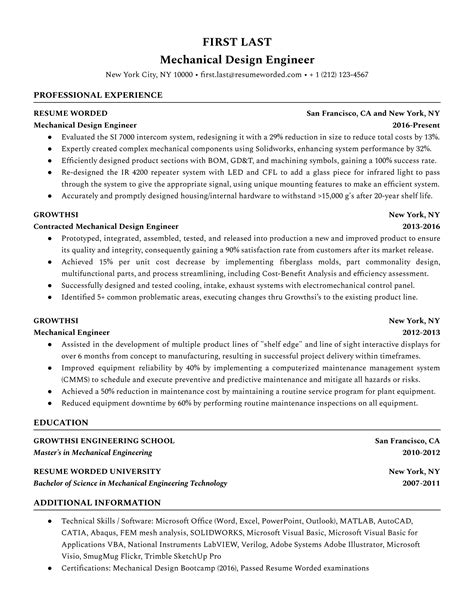 senior mechanical engineer resume    resume worded