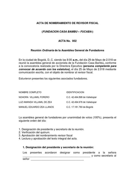 Acta Nombramiento Revisor Fiscal Gobierno Política