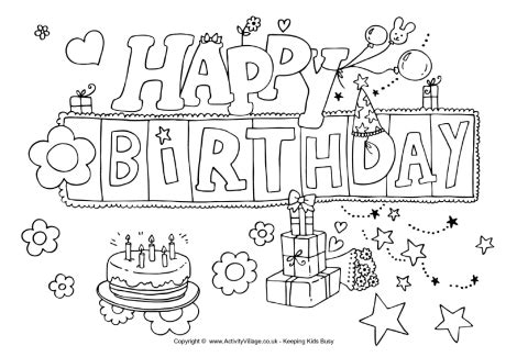 happy birthday colouring page