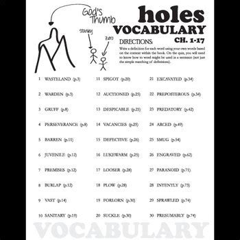 holes vocabulary chapters    words tpt