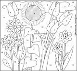 Number Flowers Numbers Color Coloring Pages Spanish Flower Painting Purple Colors Green Kids Colouring Pink Orange Red Sheets Light Yellow sketch template