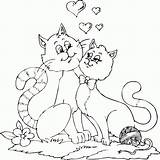 Coloring Cats Two Sweethearts Pages Valentine Cat Valentines Drawings Kids Friends Easy sketch template