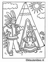 Kleurplaten Kleurplaat Indiaan Indianen Kleuteridee Kramer Jaap Tipi Bij Cowboys Kopf Malvorlage Indianer sketch template