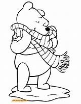 Pooh Winter Coloring Winnie Pages Disneyclips Fall Scarf Cozy Wearing sketch template
