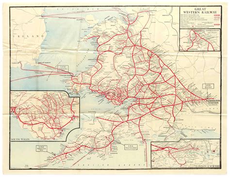 original vintage colour railway map   great western railway includes details  larger sca