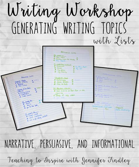 generating writing topics  lists writing workshop ideas