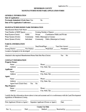 fillable  mobile home park application henderson county fax email print pdffiller