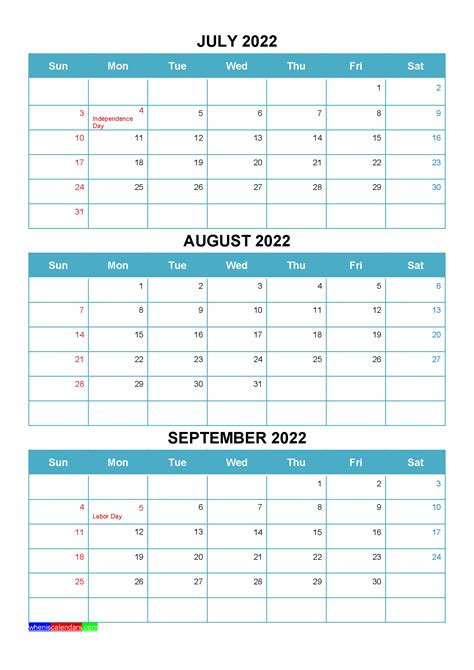 printable  month calendar  vertical design