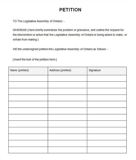 petition form template printable templates