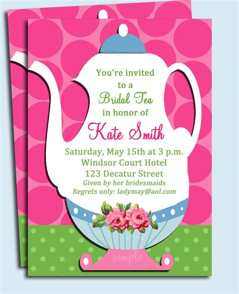 tea party invitation printable  printed   shipping