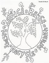 Recycle Coloring Reduce Recycling Earth Reuse Pages Doodle Kids Printable Bin Alley Mother Drawing Pdf Print Sheets Social Color Save sketch template