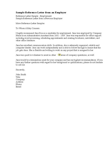 reference letter  employment  examples format sample examples