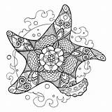 Coloring Starfish Adults Vector Book Adult Zentangle Tattoo Illustration sketch template