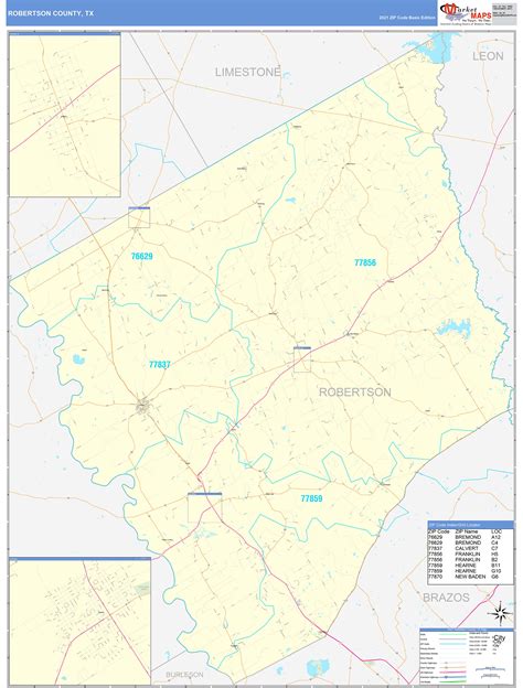 robertson county tx zip code wall map basic style  marketmaps mapsales