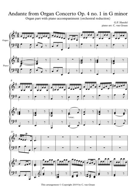 Andante From Organ Concerto Op 4 No 1 G F Handel Organ Piano