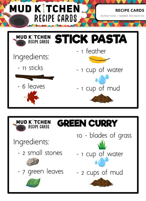 mud kitchen recipe cards ingredients  educate