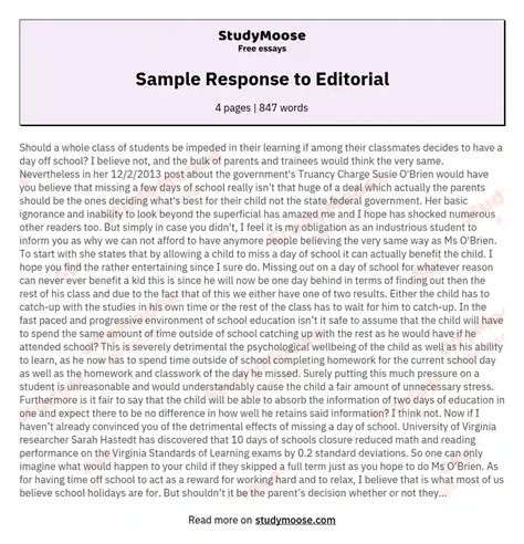 sample response  editorial  essay