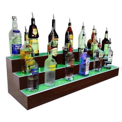 led shelf liquor bottle display  tier mahogany liquor etsy liquor