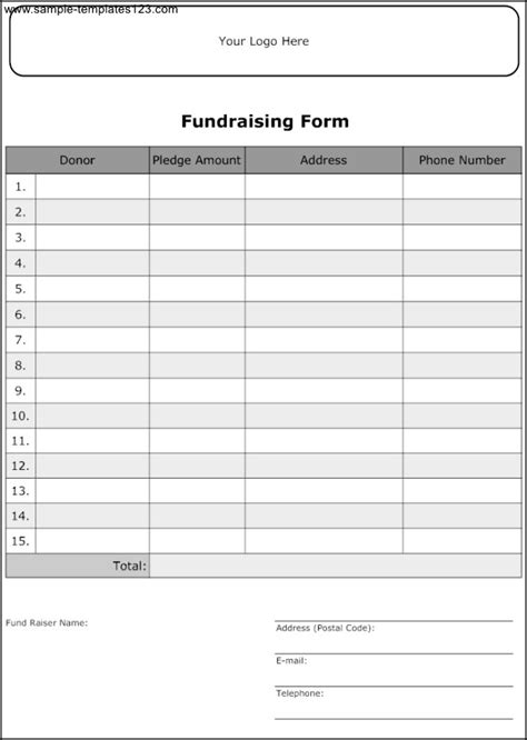 fundraising form template sample templates sample templates